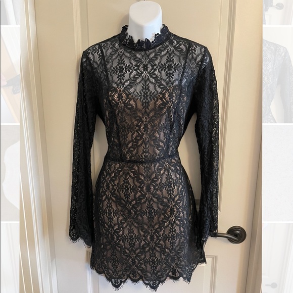 RYSE THE LABEL - Black Lace/Beige Nude Lined Dress - size Medium - Picture 1 of 5